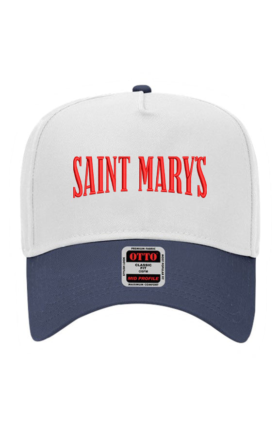 White Saint Mary's Gael Otto Baseball Cap with red embroidery and adjustable strap.